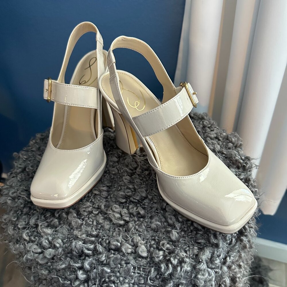 NWT: Sam Edelman Cream Patent Leather Heels - s7.5